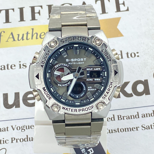 S SPORT Dual Time Bold Design Stainless Steel Made Muti-Functional Chain Watch For Men