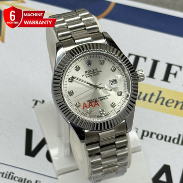 RLX Premium Oyster Perpetual Analog Quartz Watch with Stainless Steel Chain & Date Display