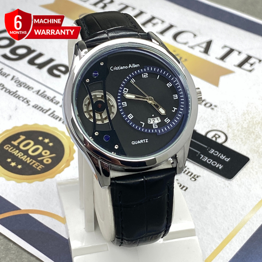 Cristiano Aillen Face Gear Display Quartz Movement Straps Watch With Date Display For Men