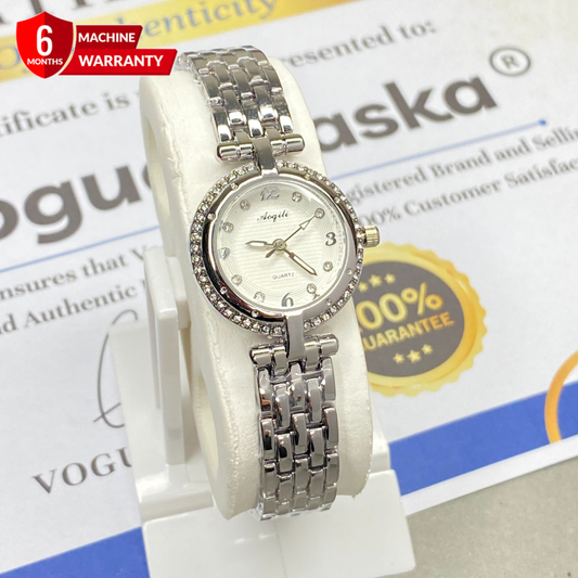 AOQILI Round Dial Luxury Stainless Steel Ladies Watch – Perfect Gift for Her