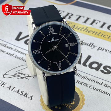 Universe Point Round Dial Analog Quartz Watch with Silicone Strap Magnetic Lock and Date Display