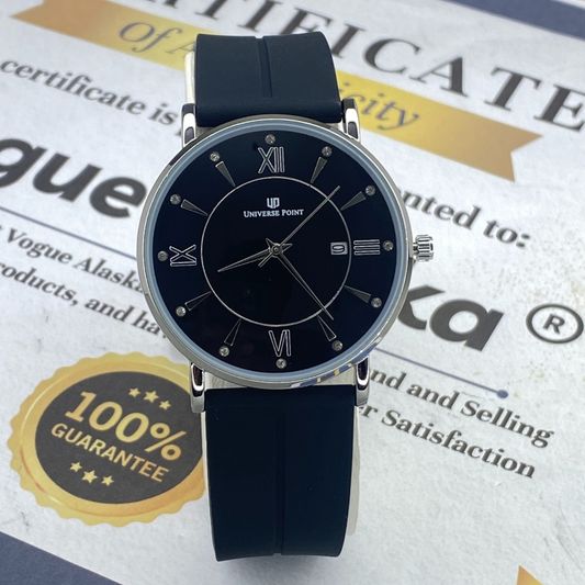 Universe Point Round Dial Analog Quartz Watch with Silicone Strap Magnetic Lock and Date Display