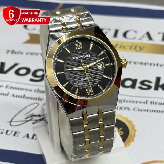 PORTIVE Premium Mens Round Dial Stainless Steel Chain Watch With Date Display