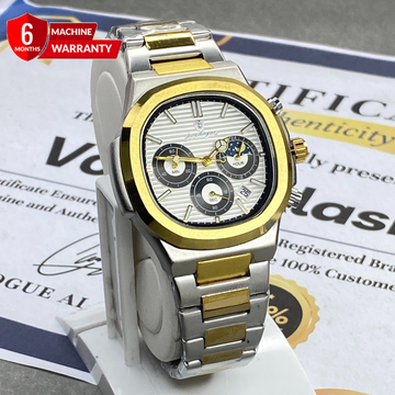 Luxury Sweep Movement Chronograph Working Stainless Steel Chain Watch With Date Display