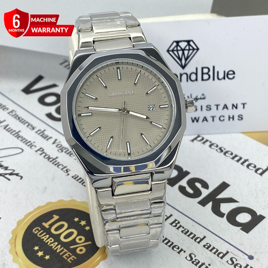 Premium Classic Octagonal Dial Stainless Steel Chain Watch for Men with Date Display