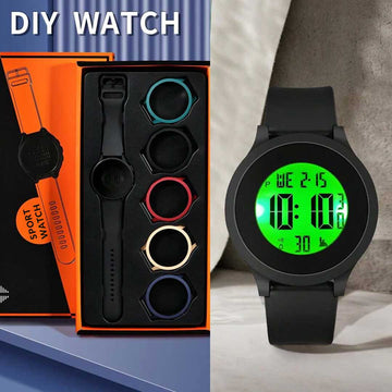 DIY Watchcase Watch- Combo Kit, Simple And Casual Sports Style Round Digital Watch