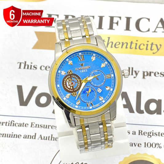FNGEEN 1853 Round Dial Stainles Steel Chain Watch For Men With Date Display
