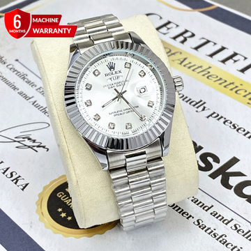 RLX Premium Oyster Perpetual Analog Quartz Watch with Stainless Steel Chain Date & Day