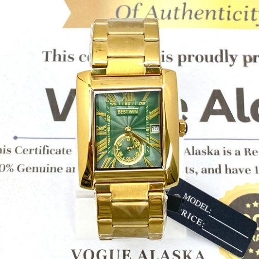 BESTWIN Analog Rectangular Dial Stainless Steel Made Watch For Men With Date Display