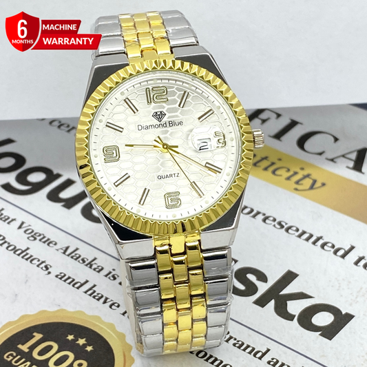 Luxury Round Dial Analog Quartz Chain Watch for Men With Date Display
