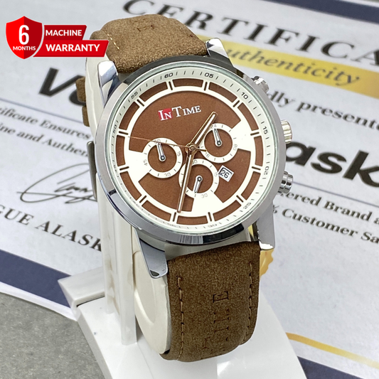 In Time Round Dial Analog Quartz Movement Straps Watch For Men With Date Display