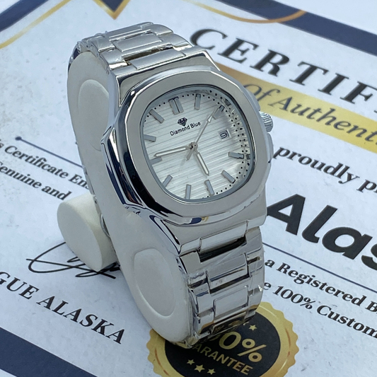 Diamond Blue Luxury Analog Quartz Stainless Steel Matching Couple Watches