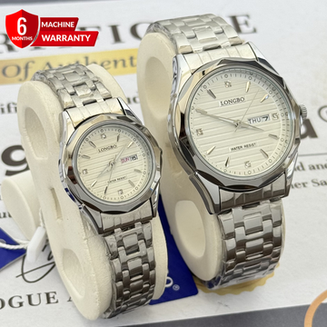 Longbo Premium Couple Watches - Analog Quartz Chain Design With Date & Day Display