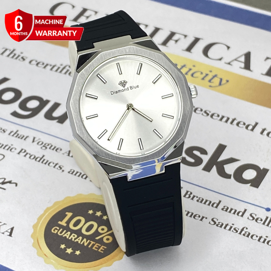 Luxury Octagonal Dial Men's Analog Qurtaz Movement Watch With Silicone Straps & Magnetic Lock