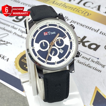 In Time Round Dial Analog Quartz Movement Straps Watch For Men With Date Display