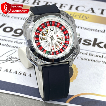 Classic Caseno Design Spinning Wheel Square Dial Watch With Silicone Straps For Men