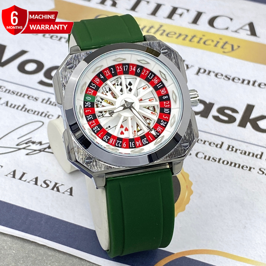 Classic Caseno Design Spinning Wheel Square Dial Watch With Silicone Straps For Men