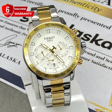 Premium Chronograph Working Round Dial Stainless Steel Chain Watch With Date Display