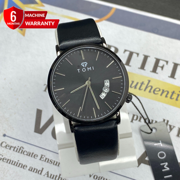TOMI T-018 Classic Slim Design Analog Time Strap Watch For Men With Date Display