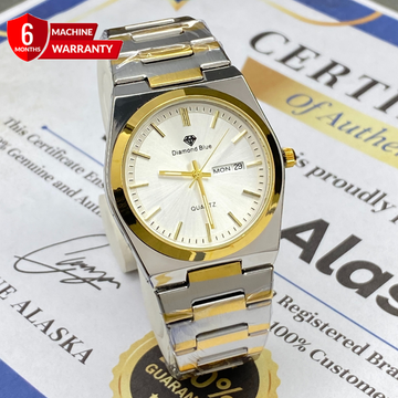 Slim Dial Luxury Analog Quartz Stainless Steel Made Chain Watch With Date & Day Display for Men