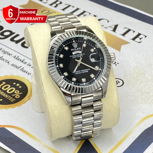 RLX Premium Oyster Perpetual Analog Quartz Watch with Stainless Steel Chain Date & Day