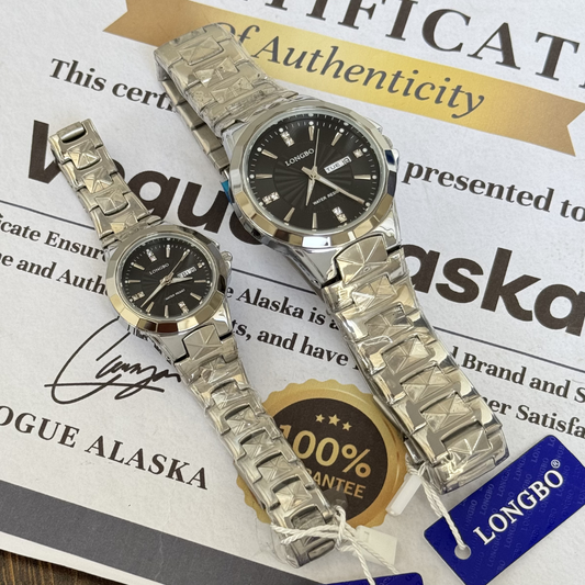 Longbo Elegant Couple Chain Watches – Analogn Quartz Movement with Day & Date Display