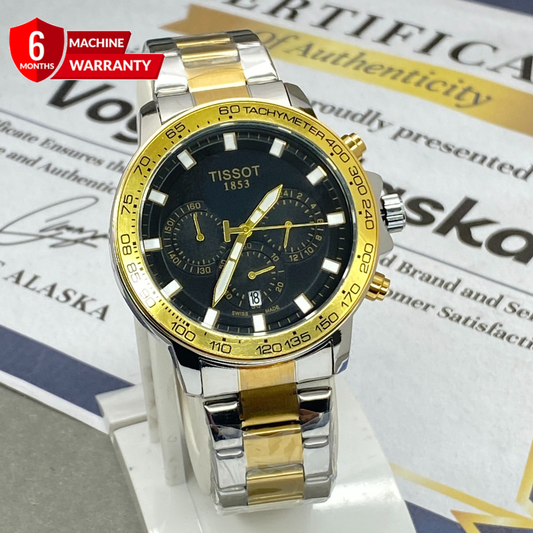 Premium Chronograph Working Round Dial Stainless Steel Chain Watch With Date Display
