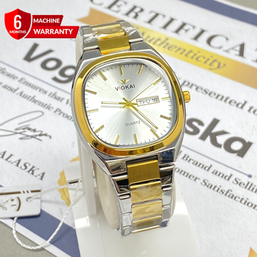 VIOKAI Slim Dial Analog Quartz Stainless Steel Made Chain Watch With Date & Day Display for Men