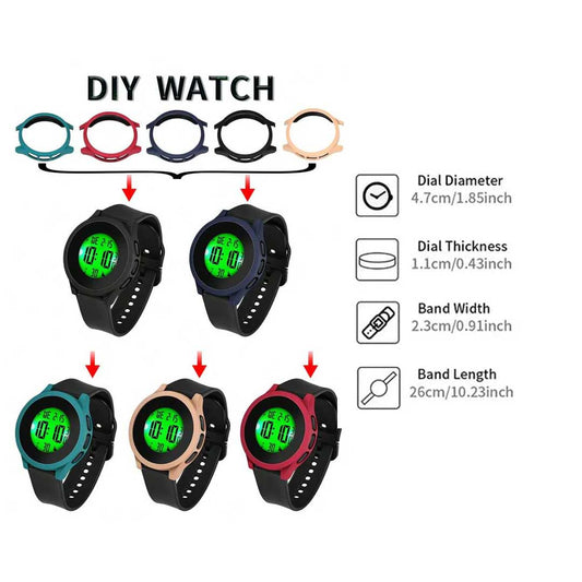 DIY Watchcase Watch- Combo Kit, Simple And Casual Sports Style Round Digital Watch