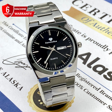 Slim Dial Luxury Analog Quartz Stainless Steel Made Chain Watch With Date & Day Display for Men