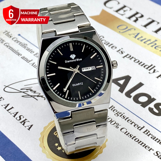 Slim Dial Luxury Analog Quartz Stainless Steel Made Chain Watch With Date & Day Display for Men