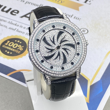 MERIOTS Round Dial Spinning Wheel Iced Out Design Straps Watch