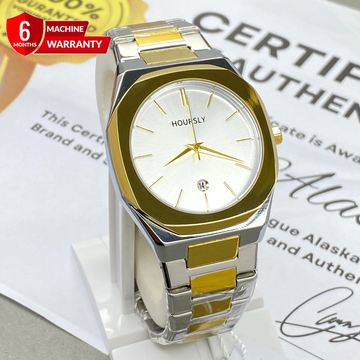 HOURSLY Octagonal Dial Stainless Steel Chain Analog Watch with Secure Butterfly Lock And Date Display