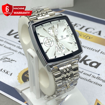 LONGBO Square Dial Chronograph Premium Stainless Steel Chain Watch With Date Display For Men