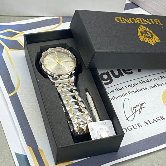 BINBOND Analog Time Luxury Stainless Steel Watch For Men with Date & Day Display