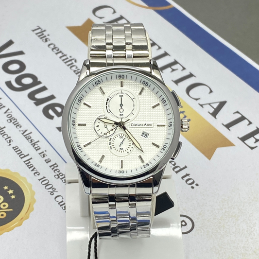 Cristiano Aillen Round Dial Stainless Steel Chain Watch With Date Display For Men