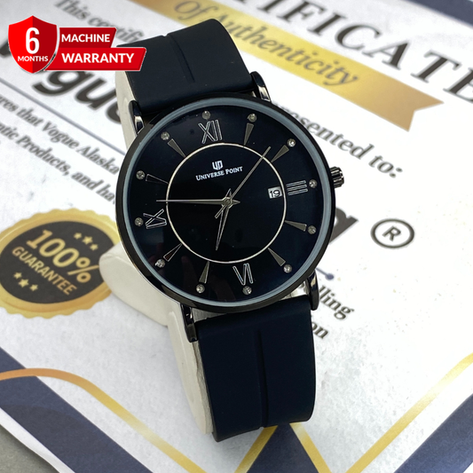 Universe Point Round Dial Analog Quartz Watch with Silicone Strap Magnetic Lock and Date Display