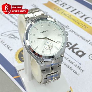 FALEDA Down Second Round Dial Analog Stainless Steel Made Chain Watch for Men