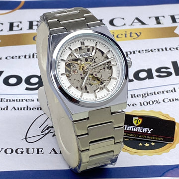 Time Key Automatic Mechanical Movement Stainless Steel Chain Watch for Men
