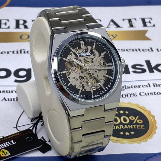 Time Key Automatic Mechanical Movement Stainless Steel Chain Watch for Men