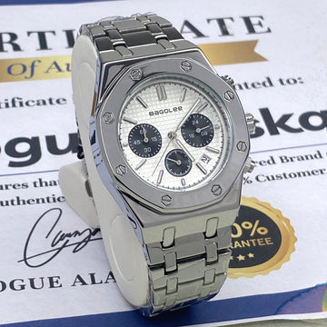 Men's Luxury Design Octagonal Dial Stainless Steel Chain Watch With Chronograph Working Display